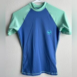 Roxy Girls’s Blue & Mint Short Sleeve Swim Rash Guard
